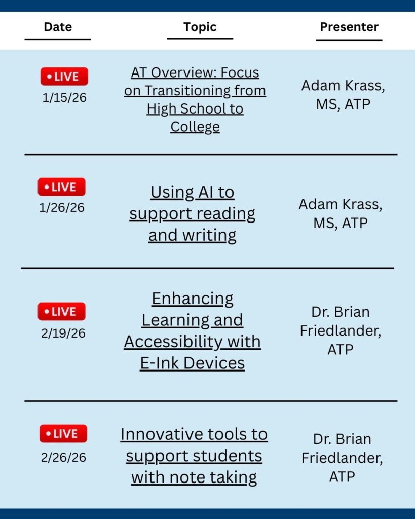 Back in School Webinar Series List.